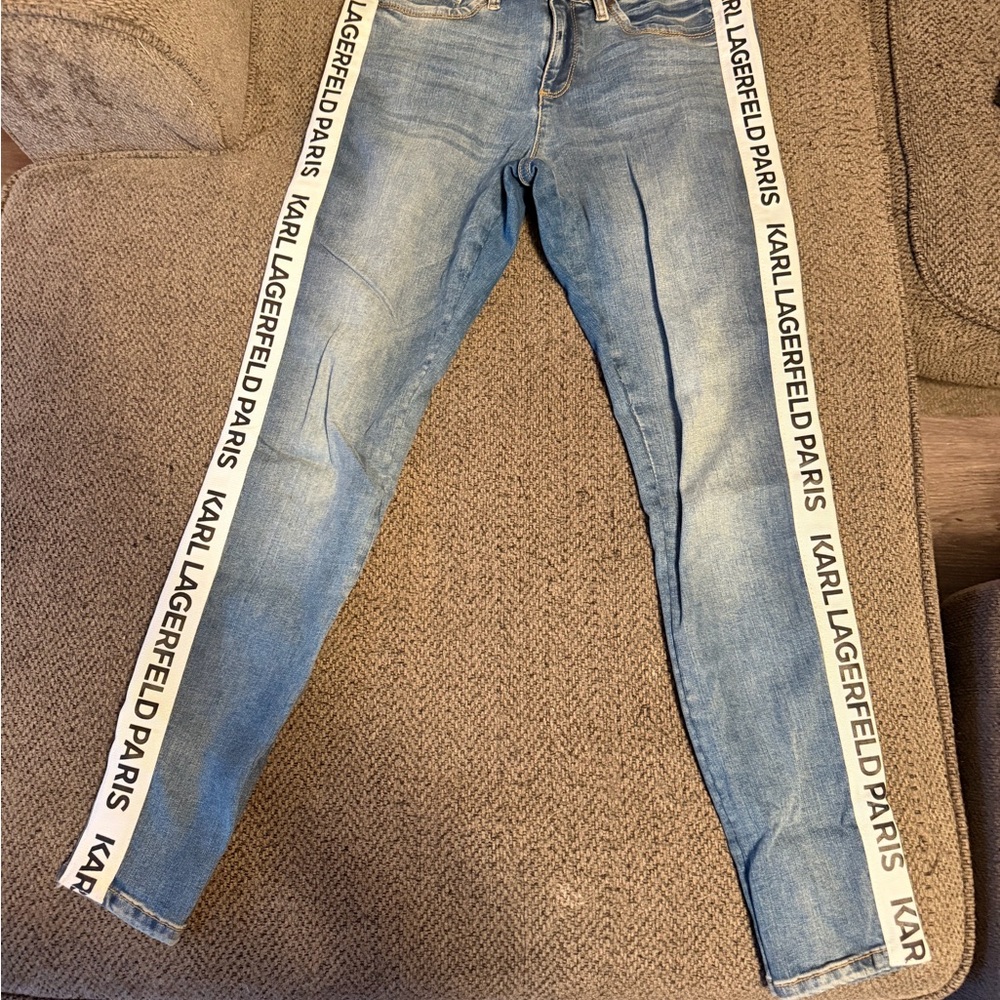 Karl Lagerfeld Light Blue Skinny Jeans with Logo Stripes